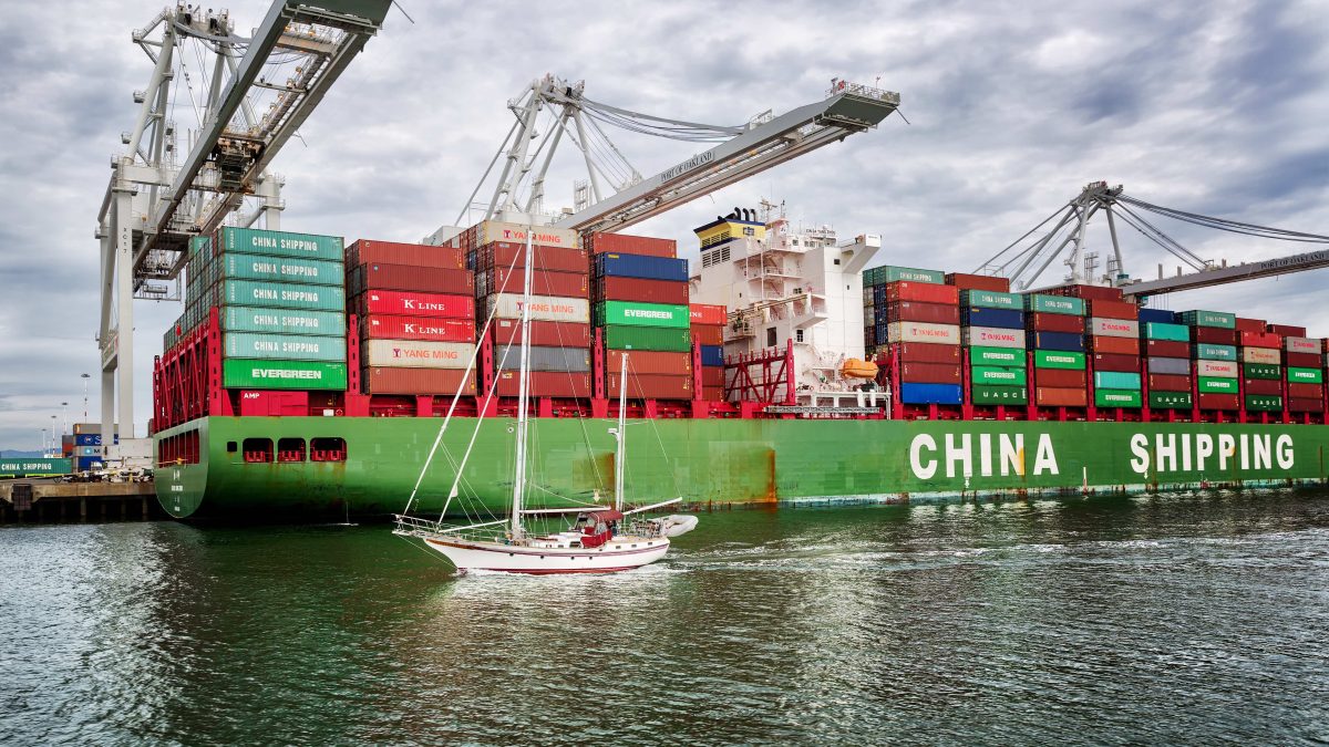 China Shipping ship in water