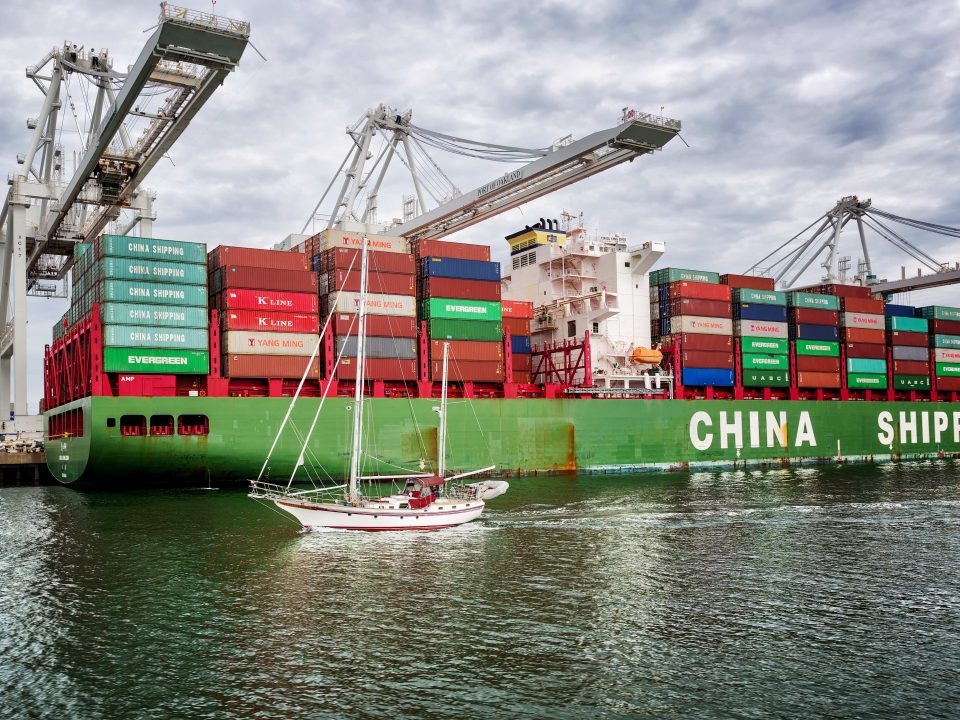 China Shipping ship in water