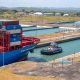 A picture of a shipping freight entering the Panama Canal